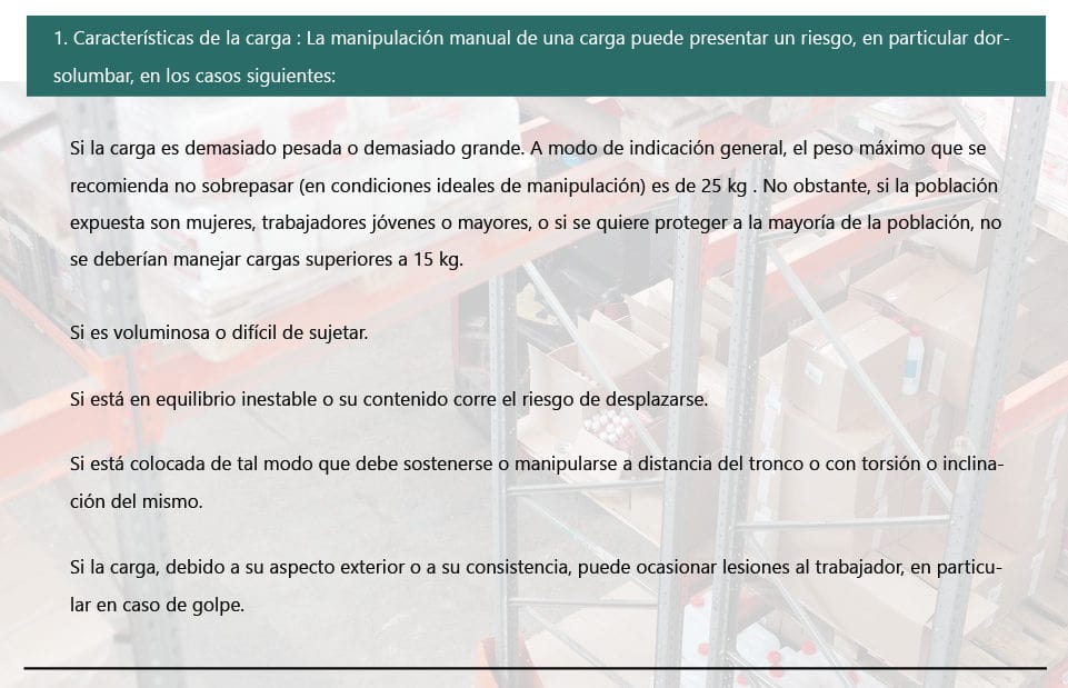 Factores de riesgos mas importantes en la manipulacion manual de cargas